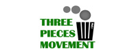 Logo von Three Pices Movement mit Mülleimer und Kugeln, die hineinfallen